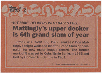 '87 Record Breakers  Hit Man Delivers with Bases Full - Mattingly's upper decker is 6th grand slam of year      