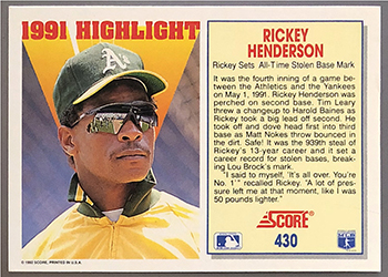 1991 Highlight Rickey Sets All Time Stolen Base Mark       