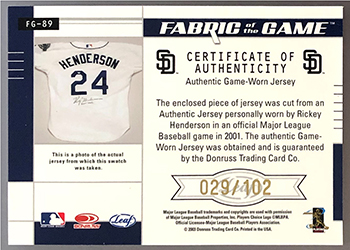 Certified Materials Fabric of the Game Authentic Game Used - Year      